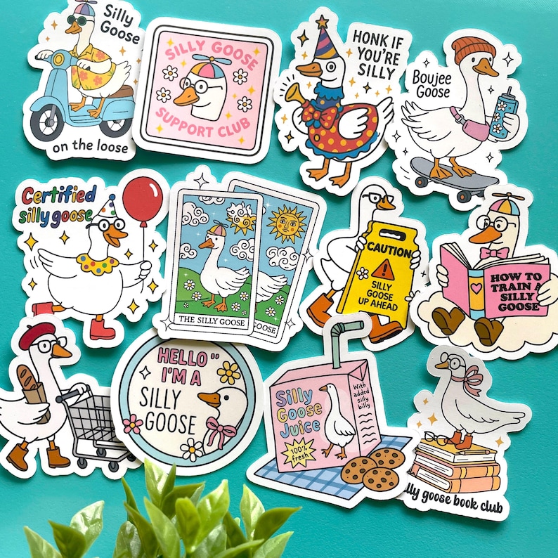 Silly Goose Stickers, 12 PCs “Just a Silly Goose” Funny Meme Stickers, Water-Resistant Stickers, Silly Goose On The Loose, Best Friend Gift