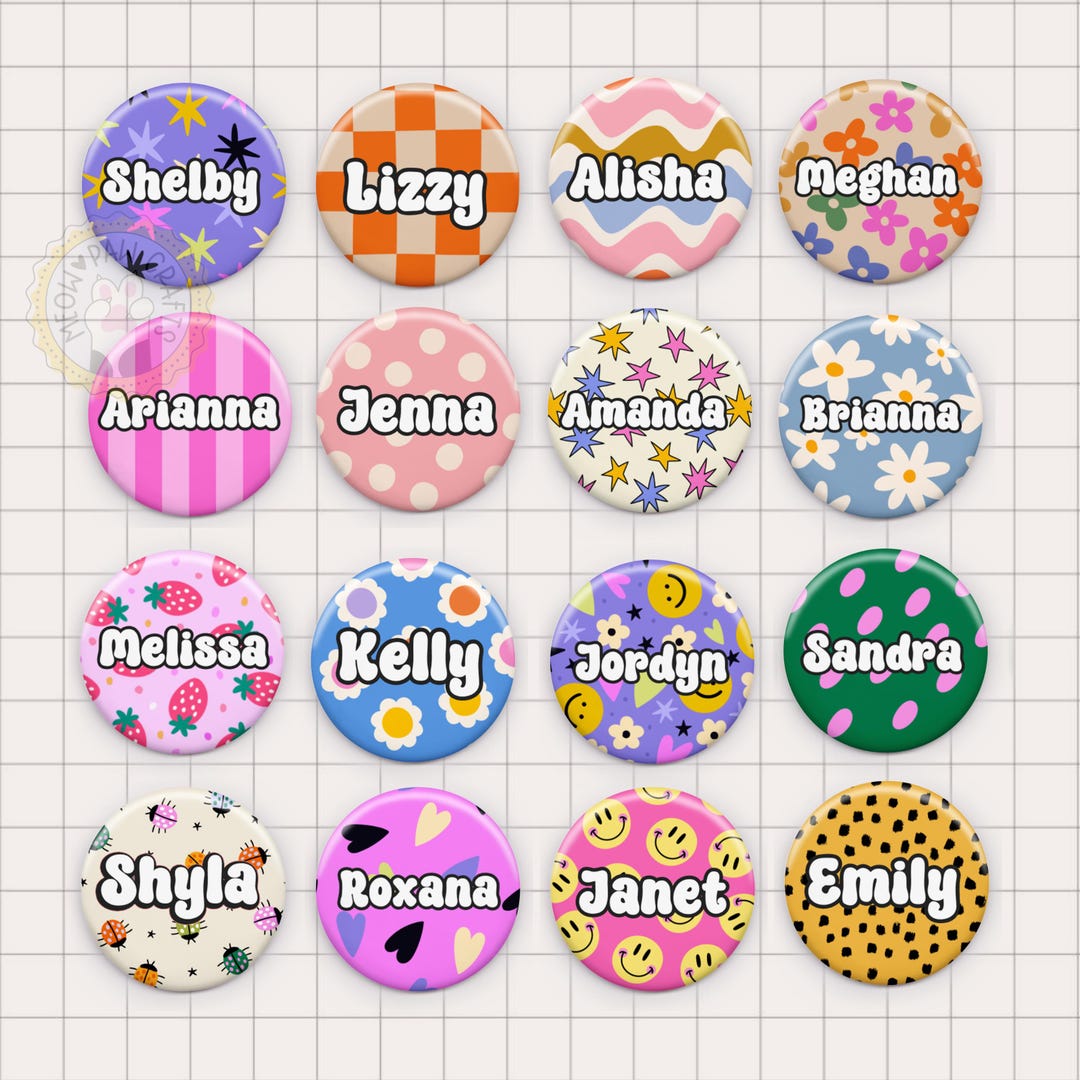 Name Buton Personalized Name Button Pin, Custom Name Badge, Retro Pinback Button ...