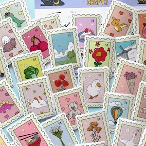 10/25/50 Cute Postage Stamp Stickers, Fake Stamps, Animals Flowers Food, 5 Cent Stickers, Waterproof Random Selection, Kawaii Sticker Pack