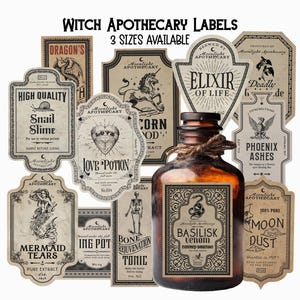 Halloween Apothecary Labels, Vintage Potion Bottle 12 PCs Stickers, Halloween Decor, Magic Witch Apothecary Potion, Water-Resistant Stickers