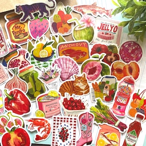 50 Mediterranean Aesthetic Stickers, Tomatoes And Lemons Sardines Italian Food, Dolce Vita Summer Waterproof Stickers, Fruit and Vegetables
