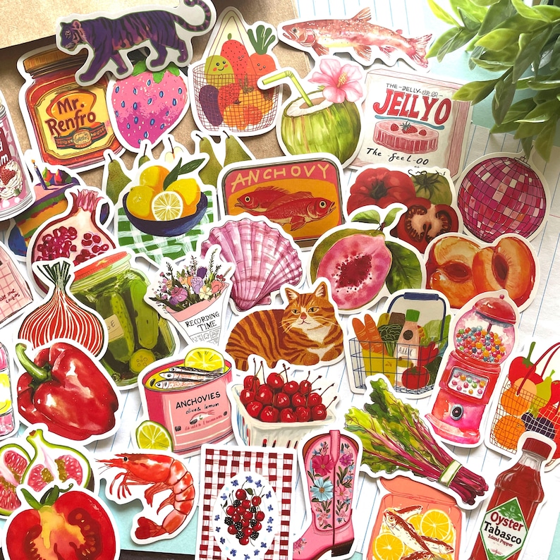 50 Mediterranean Aesthetic Stickers, Tomatoes And Lemons Sardines Italian Food, Dolce Vita Summer Waterproof Stickers, Fruit and Vegetables