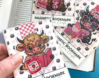 Highland Cow Magnetic Bookmark, Cute Cow Holographic Bookmark, Bookish Gift For Book Lovers