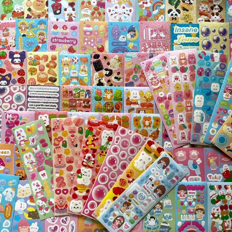 Random Deco Mini Sticker Sheets, Kawaii Aesthetic Stickers, Cute Korean Stickers, Polco Deco Stickers for Kpop Photocard, Toploader, Planner