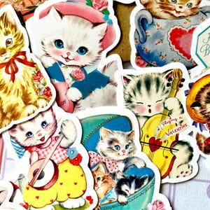 Vintage Cat Stickers, Retro Aesthetic Sticker Pack, 19 PCS Cute Baby Cat Vinyl Stickers, 1950s Kittens For Planners Journaling Scrapbooking
