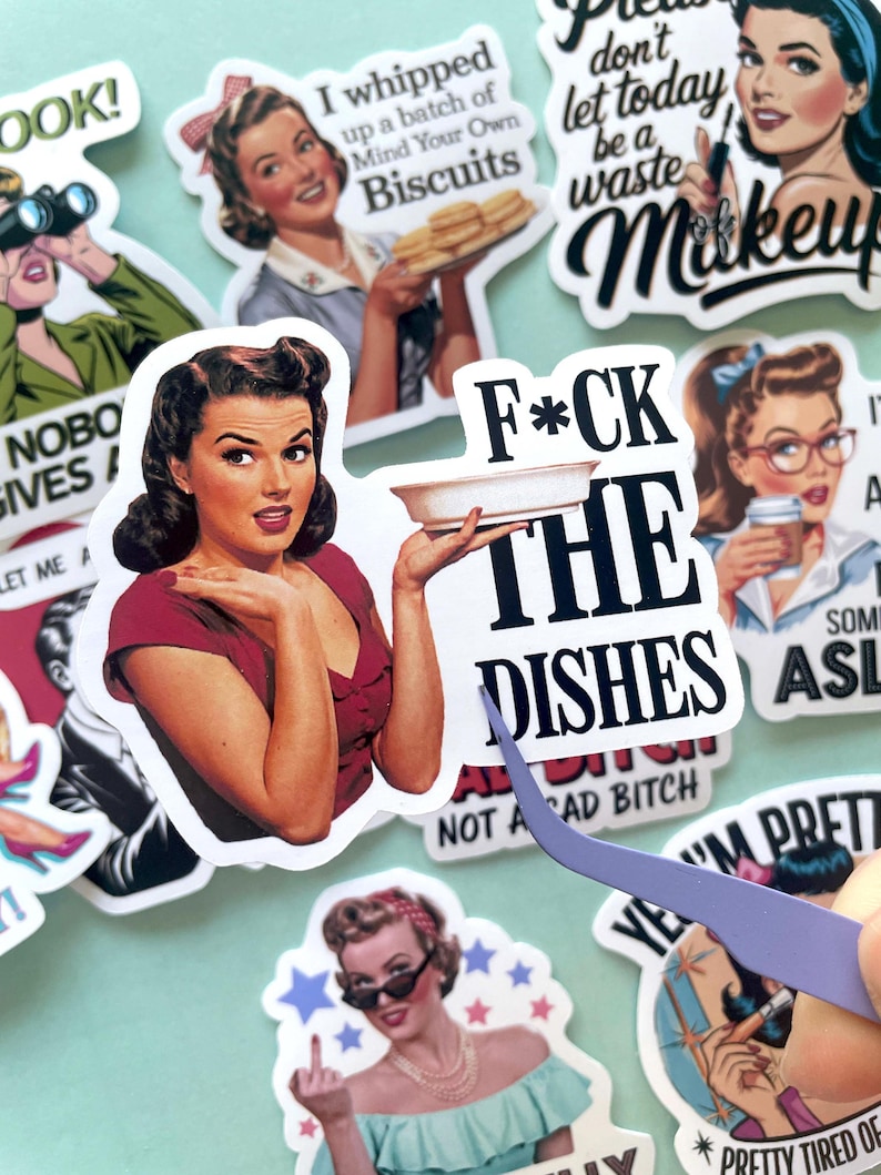 Sassy Housewife Stickers, Funny Retro 50's House Wife Vinyl Stickers, Sarcastic Woman Adult Humor Stickers for Laptop, Water Bottle, Kindle image 4