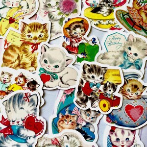 Vintage Cat Stickers, Retro Aesthetic Sticker Pack, 19 PCS Cute Baby Cat Vinyl Stickers, 1950s Kittens For Planners Journaling Scrapbooking