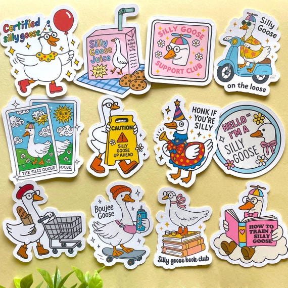 Silly Goose Stickers, 12 PCs “Just a Silly Goose” Funny Meme Stickers, Water-Resistant Stickers, Silly Goose On The Loose, Best Friend Gift