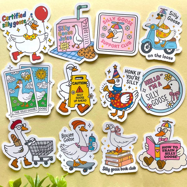 Silly Goose Stickers, 12 PCs “Just a Silly Goose” Funny Meme Stickers, Water-Resistant Stickers, Silly Goose On The Loose, Best Friend Gift