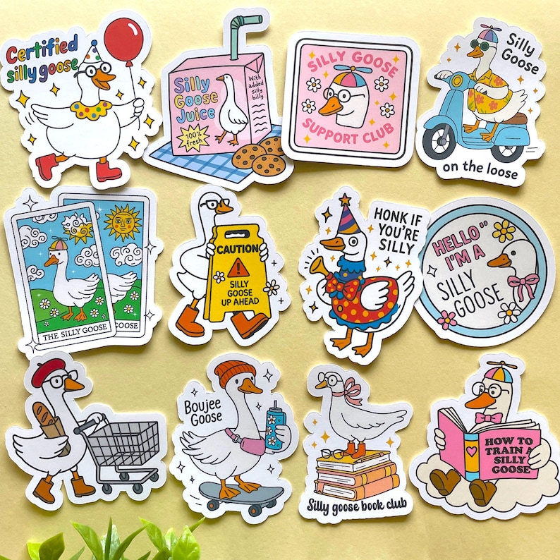 Silly Goose Stickers, 12 PCs “Just a Silly Goose” Funny Meme Stickers, Water-Resistant Stickers, Silly Goose On The Loose, Best Friend Gift