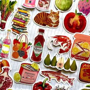 50 Mediterranean Aesthetic Stickers, Tomatoes And Lemons Sardines Italian Food, Dolce Vita Summer Waterproof Stickers, Fruit and Vegetables