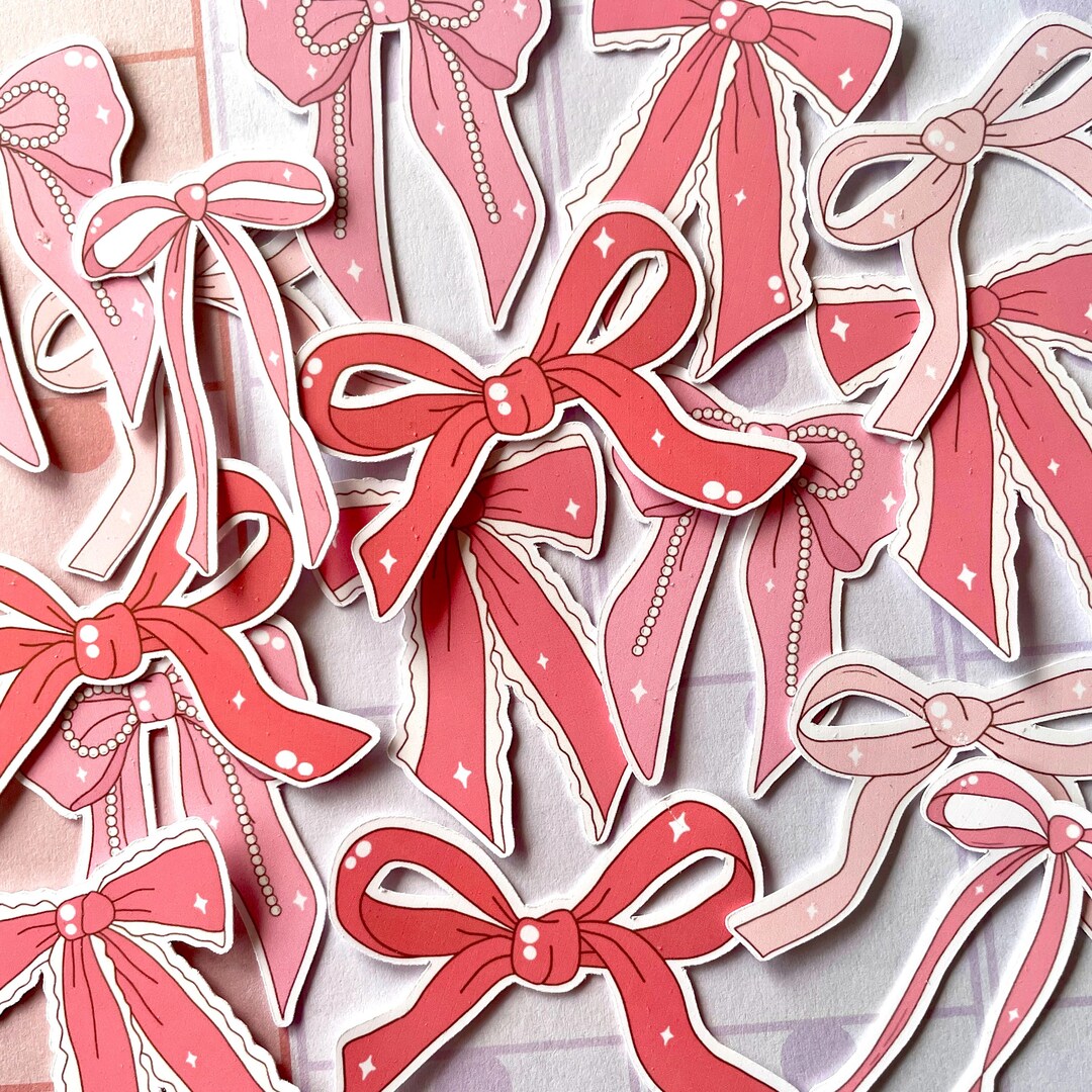 Bow Stickers, Coquette Aesthetic Sticker Pack, 17 PCS Cute Pink Bow ...