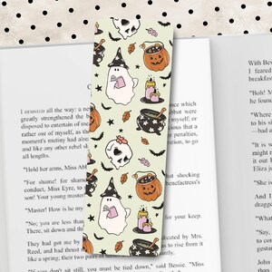 Cute Halloween Bookmarks, Ghost Pumpkin Bow Frames Bookmark Set, Spooky Bookish Gift, Coquette Girly Aesthetic Double-Sided Glossy Bookmarks