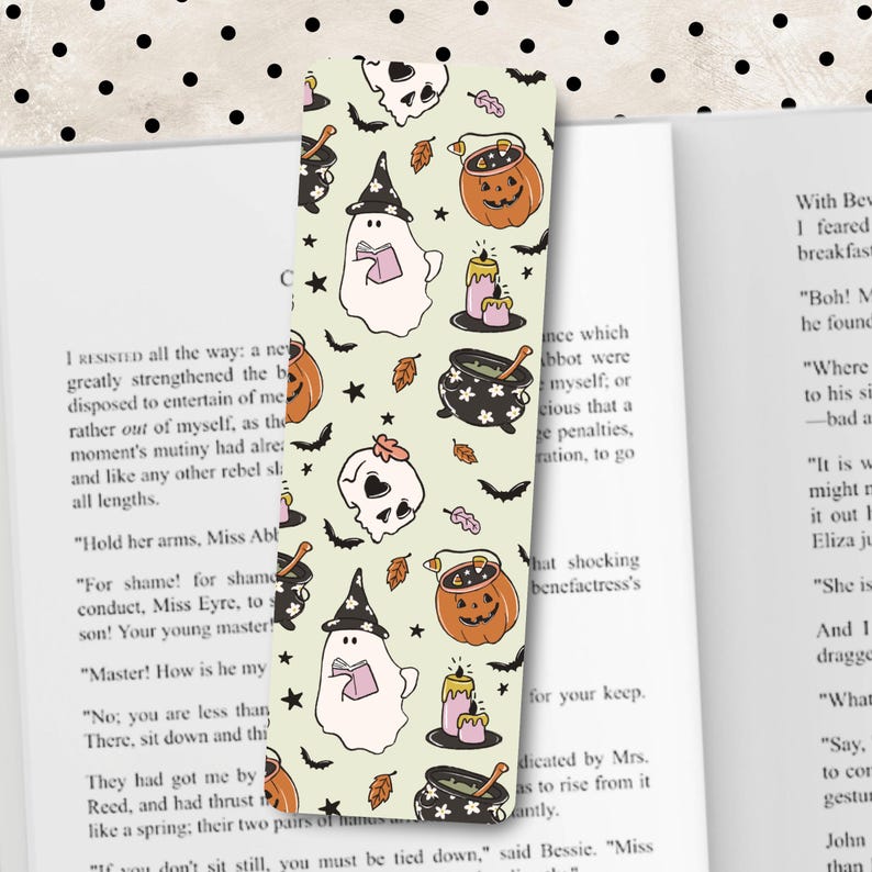 Cute Halloween Bookmarks, Ghost Pumpkin Bow Frames Bookmark Set, Spooky Bookish Gift, Coquette Girly Aesthetic Double-Sided Glossy Bookmarks