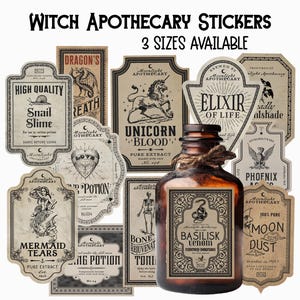 Halloween Apothecary Labels, Vintage Potion Bottle 12 PCs Stickers, Halloween Decor, Magic Witch Apothecary Potion, Waterproof Stickers