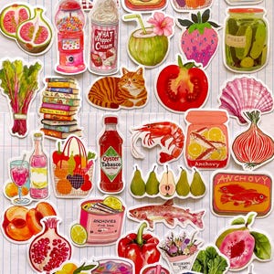 50 Mediterranean Aesthetic Stickers, Tomatoes And Lemons Sardines Italian Food, Dolce Vita Summer Waterproof Stickers, Fruit and Vegetables