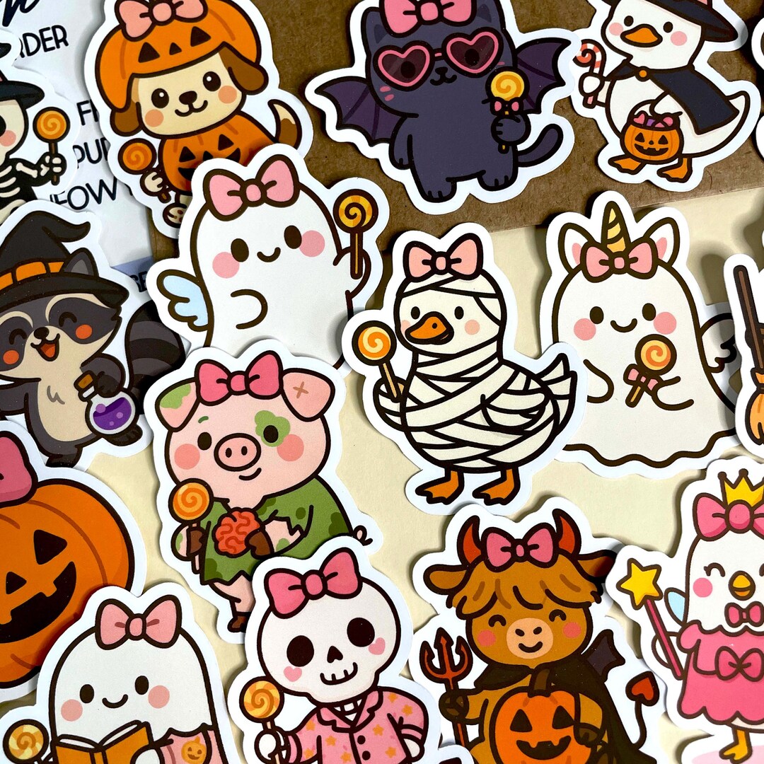 Halloween Animals Sticker Pack 17 Pcs Spooky Stickers, Cute Water ...
