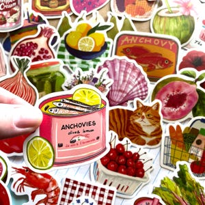 50 Mediterranean Aesthetic Stickers, Tomatoes And Lemons Sardines Italian Food, Dolce Vita Summer Waterproof Stickers, Fruit and Vegetables