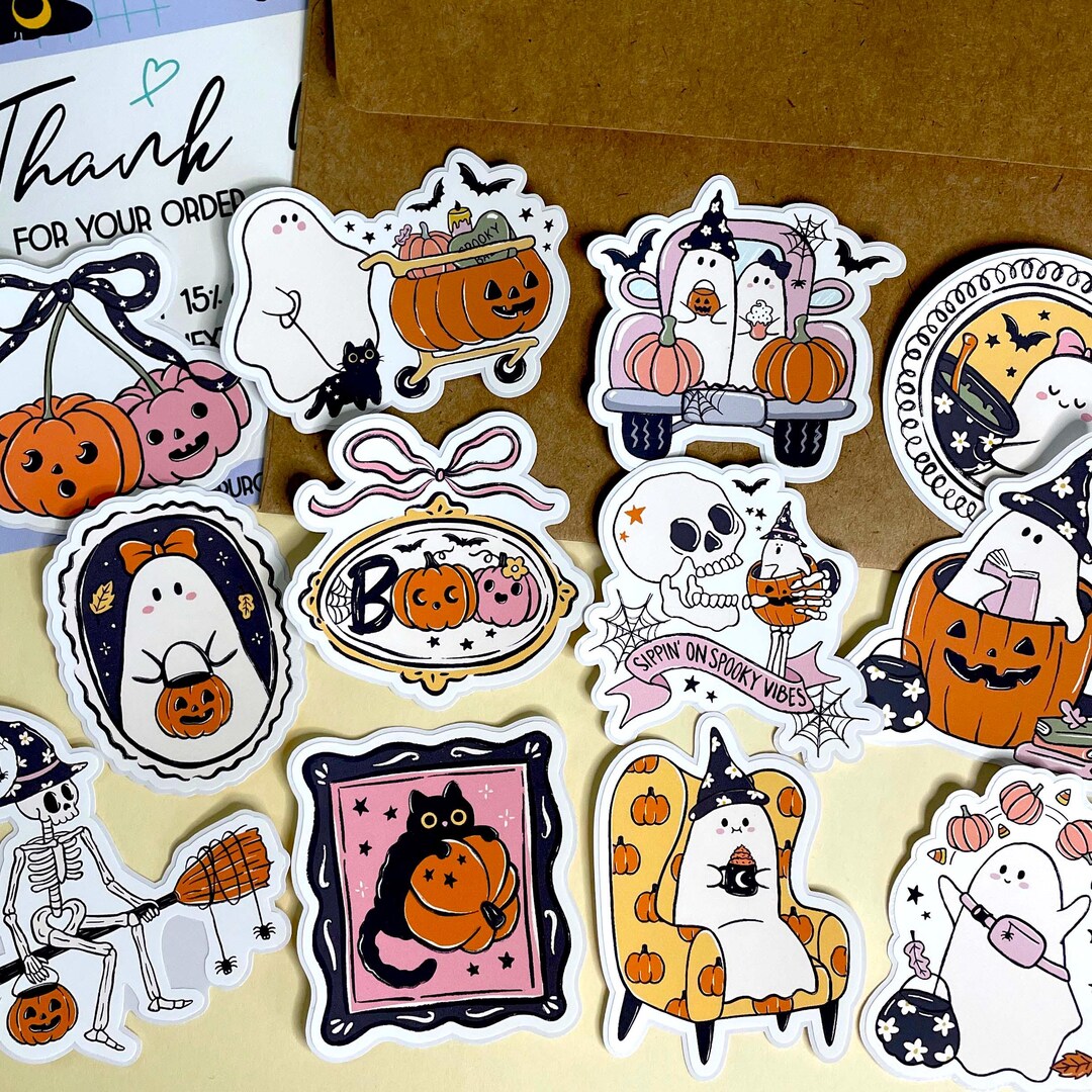 Cute Ghost Sticker Pack 12 Pcs Halloween Stickers, Cozy Fall Water ...