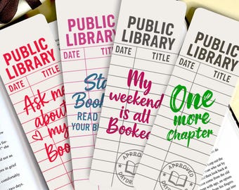 Library Card Bookmarks, Vintage Public Library, Funny Bookmark Set, Double-Sided