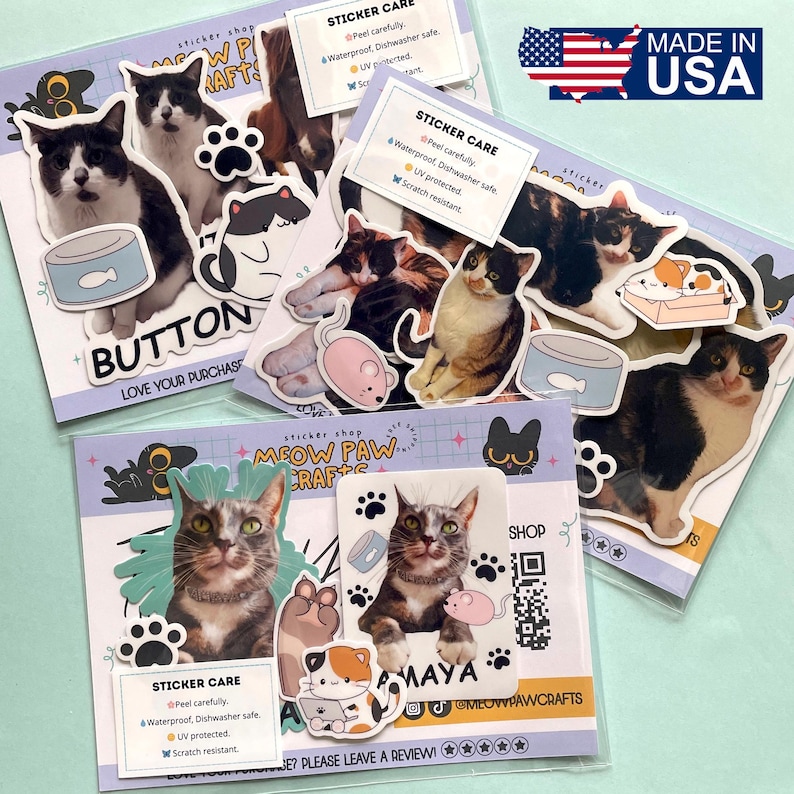 Сustom Cat Stickers, Personalized Cat Face Sticker, Custom Cat Mom Gift, Custom Pet Stickers, Waterproof Vinyl For Water Bottle Laptop