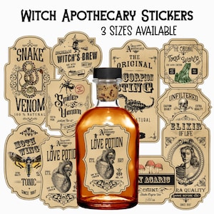 Witch Apothecary Labels - Potion Bottle Stickers, Halloween Decor 10 PCs Labels, Vintage Aesthetic Waterproof Stickers, Magic Potion