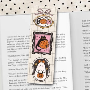 Cute Halloween Bookmarks, Ghost Pumpkin Bow Frames Bookmark Set, Spooky Bookish Gift, Coquette Girly Aesthetic Double-Sided Glossy Bookmarks