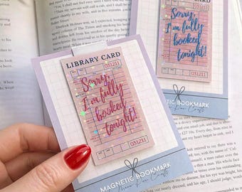 Library Card Magnetic Bookmarks, Funny Bookish Quote, Vintage Public Library, Holographic Pink Bookmark For Bookworm