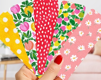 Summer Fruit Bookmarks, Fruit Print Bookmark Set, Watermelon Peach Strawberry, Cute Bookish Gift, Tutti Frutti Double-Sided Glossy Bookmarks