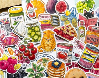 50 Mediterranean Aesthetic Stickers, Tomatoes And Lemons Sardines Italian Food, Dolce Vita Summer Water-Resistant, Fruit and Vegetables