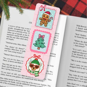Christmas Frame Bookmarks, Preppy Xmas Bookmark Set, Christmas Holiday Stocking Stuffer for Reader, Santa Snowman Bookmark, Double-Sided