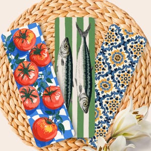 Sardines Tomato Bookmarks, Mediterranean Bookmark Set, Italian Summer Bookish Gift, Coastal Aesthetic Double-Sided Glossy Bookmarks