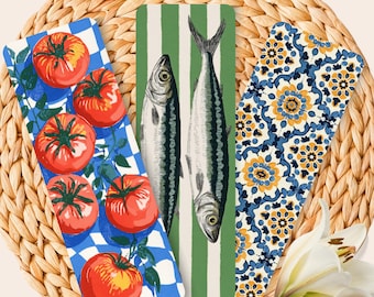 Sardines Tomato Bookmarks, Mediterranean Bookmark Set, Italian Summer Bookish Gift, Coastal Aesthetic Double-Sided Glossy Bookmarks