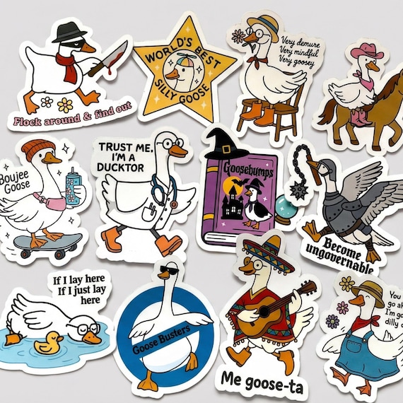 Funny Goose Sticker Pack, 12 Silly Goose Meme Stickers for Laptop Water-Bottle Kindle, Best Friend Gift