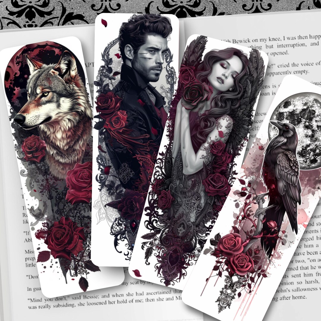 Dark Romance Bookmark, Gothic Bookmark Set, Red Rose Bookish Gift ...