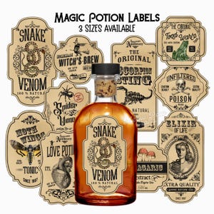 Magic Potion Bottle Stickers, 10 PCs Halloween Labels, Vintage Apothecary Stickers