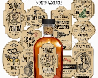 Magic Potion Bottle Stickers, 10 PCs Halloween Labels, Vintage Apothecary Stickers