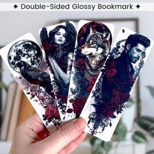 Gothic Bookmarks, Dark Romance Grayscale Bookmark Set, Red Rose Goth Bookish Gift, Dark Academia Aesthetic Double Sided Glossy Bookmarks