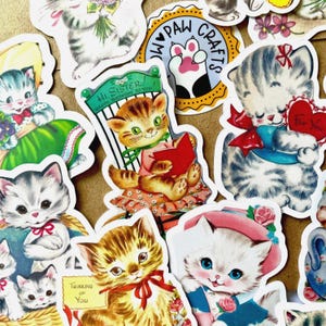 Vintage Cat Stickers, Retro Aesthetic Sticker Pack, 19 PCS Cute Baby Cat Vinyl Stickers, 1950s Kittens For Planners Journaling Scrapbooking