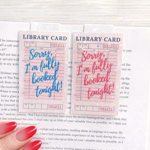 Library Card Magnetic Bookmarks, Funny Bookish Quote, Vintage Public Library, Holographic Pink Bookmark For Bookworm image 4