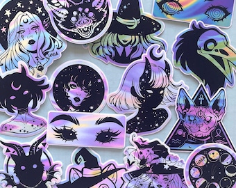 Witchy Mystical Sticker Pack – 14 PCS Halloween Witch Gothic Celestial Moon Water-Resistant Stickers for Laptop & Water Bottle and More