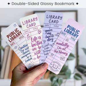 Library Card Bookmarks, Funny Bookish Quotes Bookmark Set, Vintage Public Library, Double-Sided Glossy Bookmarks for Bookworms