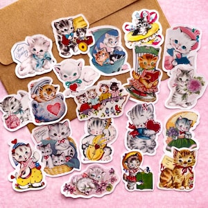 Vintage Cat Stickers, Retro Aesthetic 19 PCS Baby Cat Stickers, 1950s Cute Kittenы For Planners Journaling Scrapbooking imagem 2