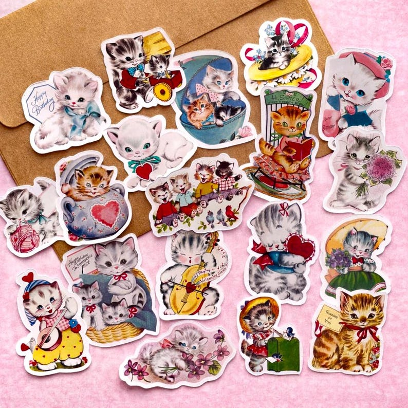 Vintage Cat Stickers, Retro Aesthetic 19 PCS Baby Cat Stickers, 1950s Cute Kittenы For Planners Journaling Scrapbooking imagem 2