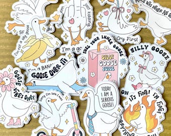 Silly Goose Sticker Pack, Funny Goose Stickers, Adult Humor Stickers for Kindle, Laptop, Water Bottle, Meme Goose Water-Resistant Stickers
