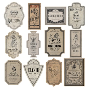Halloween Apothecary Labels, Vintage Potion Bottle 12 PCs Stickers, Halloween Decor, Magic Witch Apothecary Potion, Waterproof Stickers