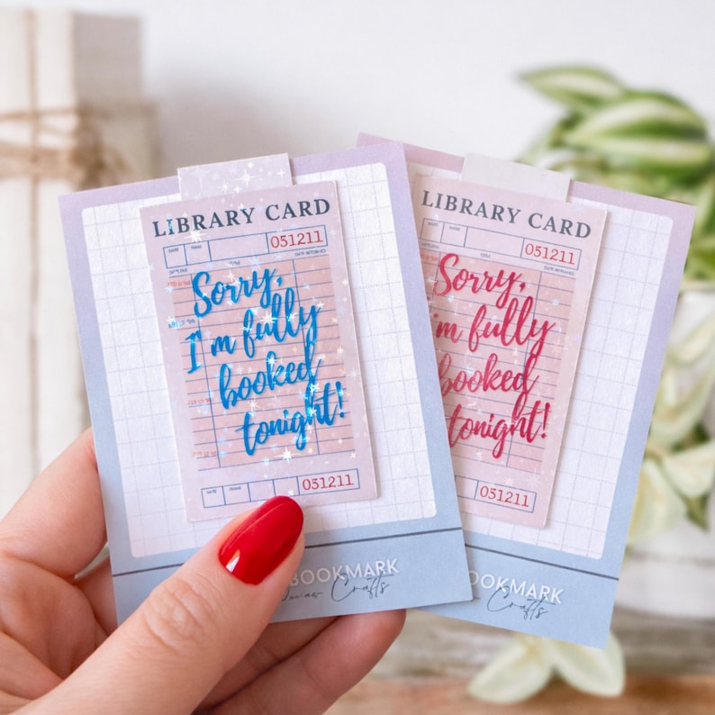 Library Card Magnetic Bookmarks, Funny Bookish Quote, Vintage Public Library, Holographic Pink Bookmark For Bookworm set of 2