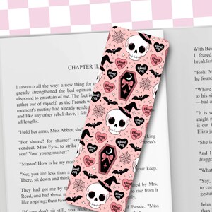 Cute skull themed bookmarks for Halloween reading lovers