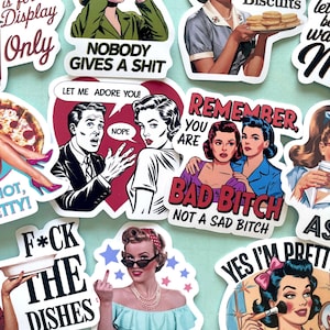 Sassy Housewife Stickers, Funny Retro 50's House Wife Vinyl Stickers, Sarcastic Woman Adult Humor Stickers for Laptop, Water Bottle, Kindle image 3