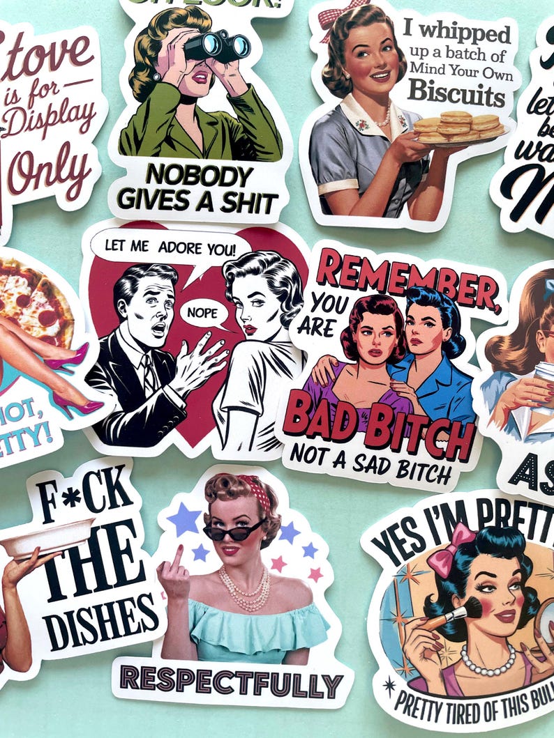 Sassy Housewife Stickers, Funny Retro 50's House Wife Vinyl Stickers, Sarcastic Woman Adult Humor Stickers for Laptop, Water Bottle, Kindle image 3